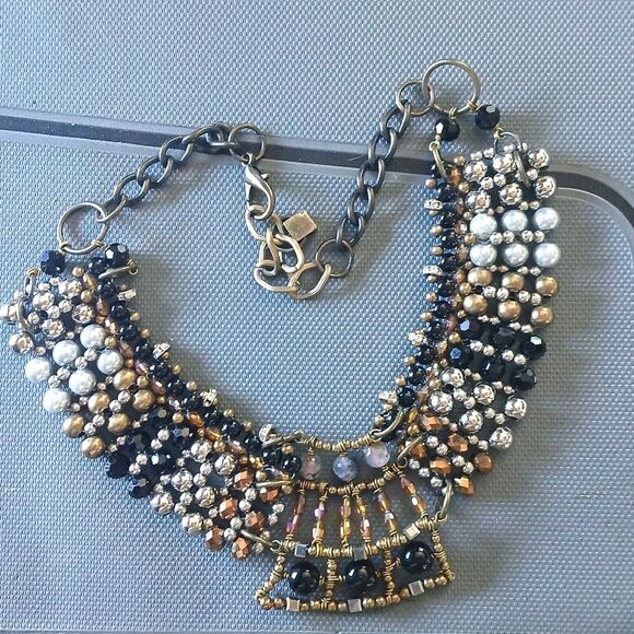 Pam Hiran For Anthropologie Bib Necklace Bronze Metal Multi-Colored Steampunk - Picture 1 of 9